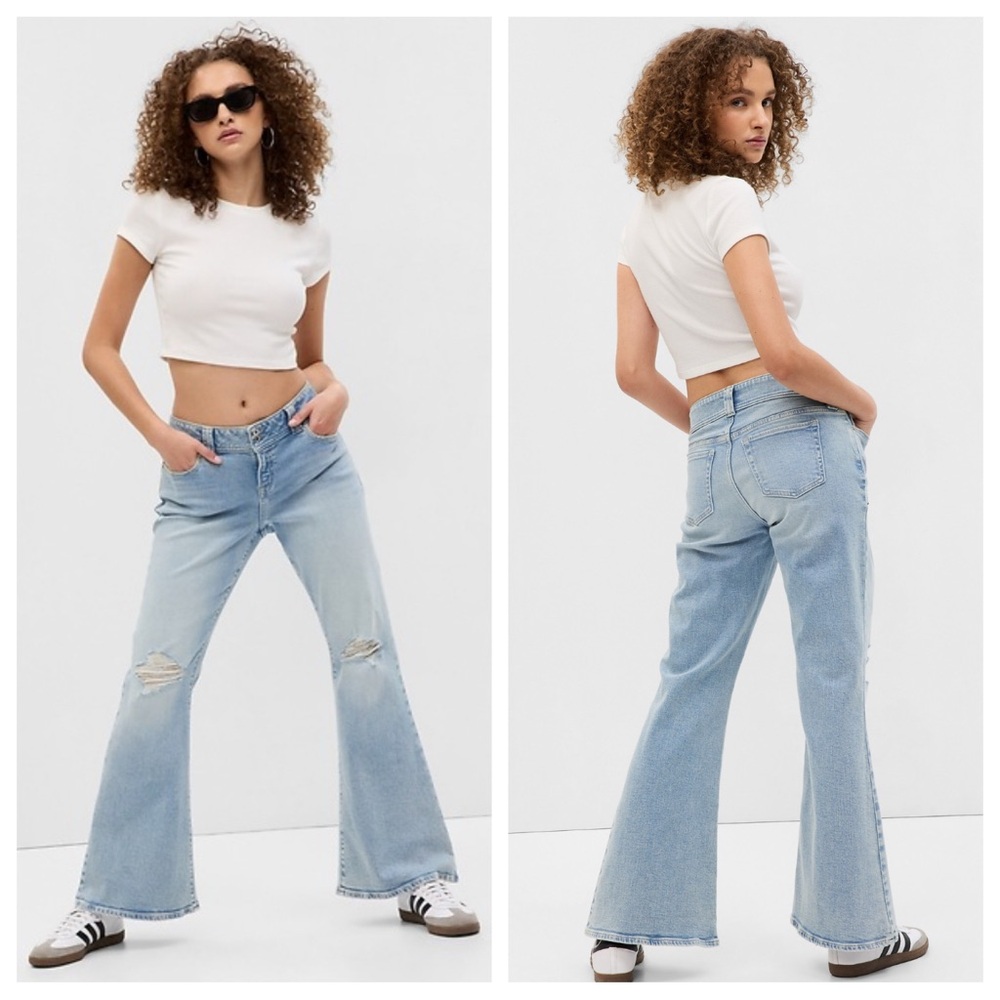 GAP Y2K Low Rise Flare Jeans in Light Blue Destructed, SIZE 30/10
